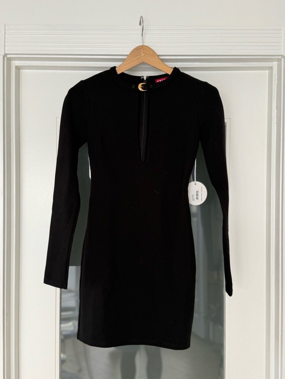 Black Long-Sleeve Mini Dress with Keyhole Neck